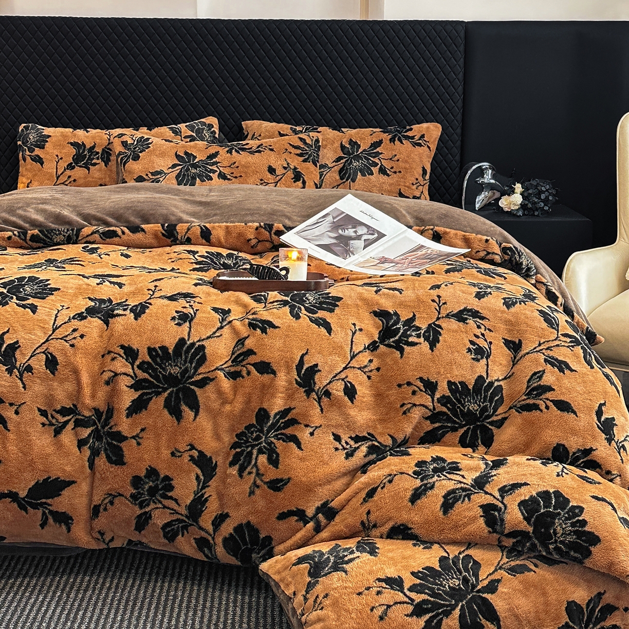 91家纺网 家纺一手货源 找家纺 民新家纺 2025新款兔毛绒印花简约款四件套 简约款-繁花