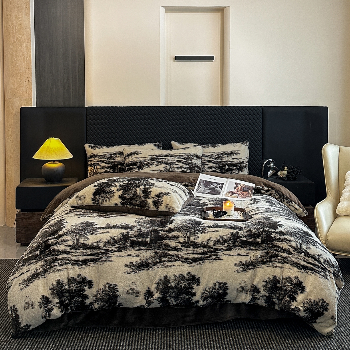 民新家纺 2025新款兔毛绒印花简约款四件套 简约款-素影