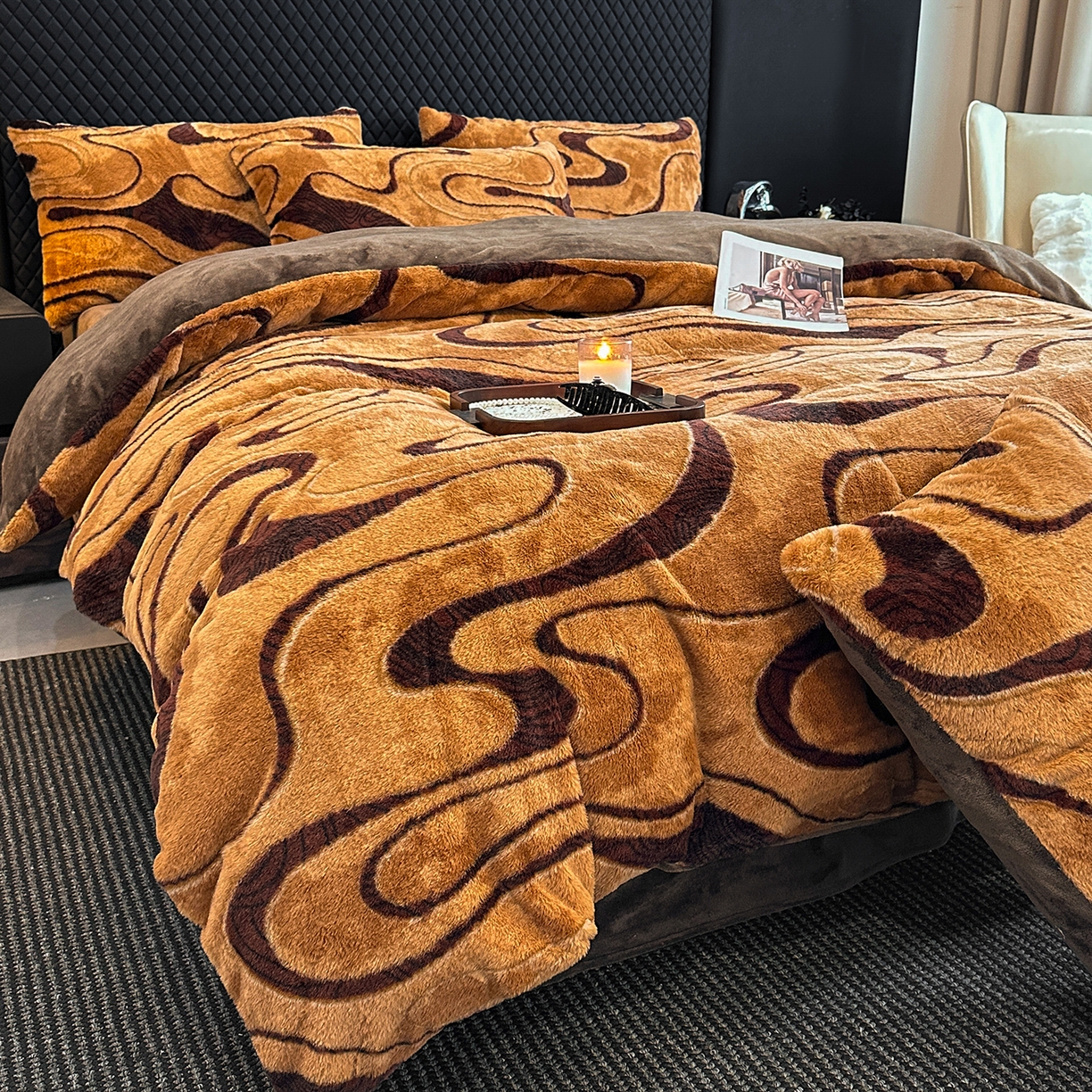 91家纺网 家纺一手货源 找家纺 民新家纺 2025新款兔毛绒印花简约款四件套 简约款-赫本