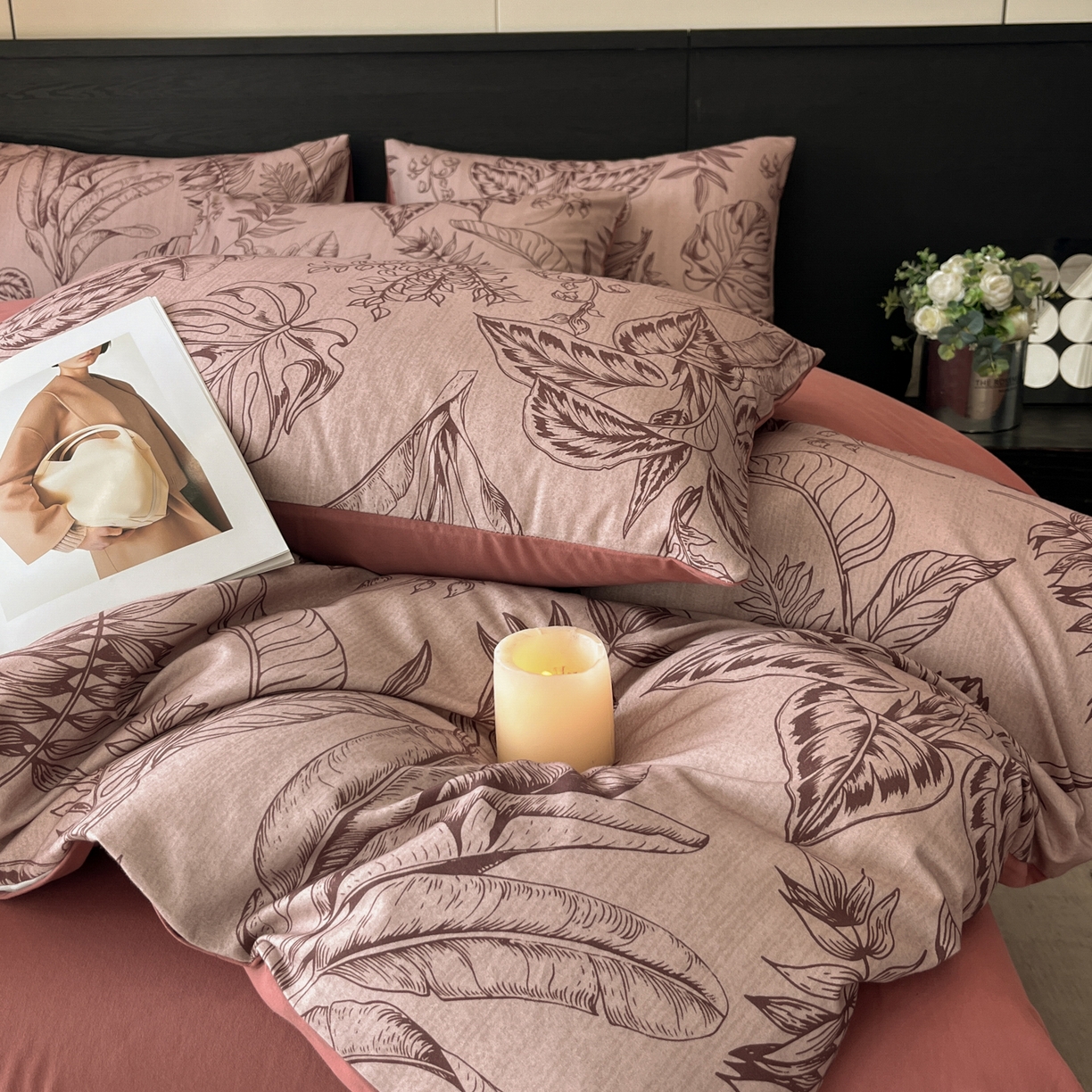 91家纺网 家纺一手货源 找家纺 典曼家纺 2025新品法式复古全棉A类磨毛四件套 青釉-红