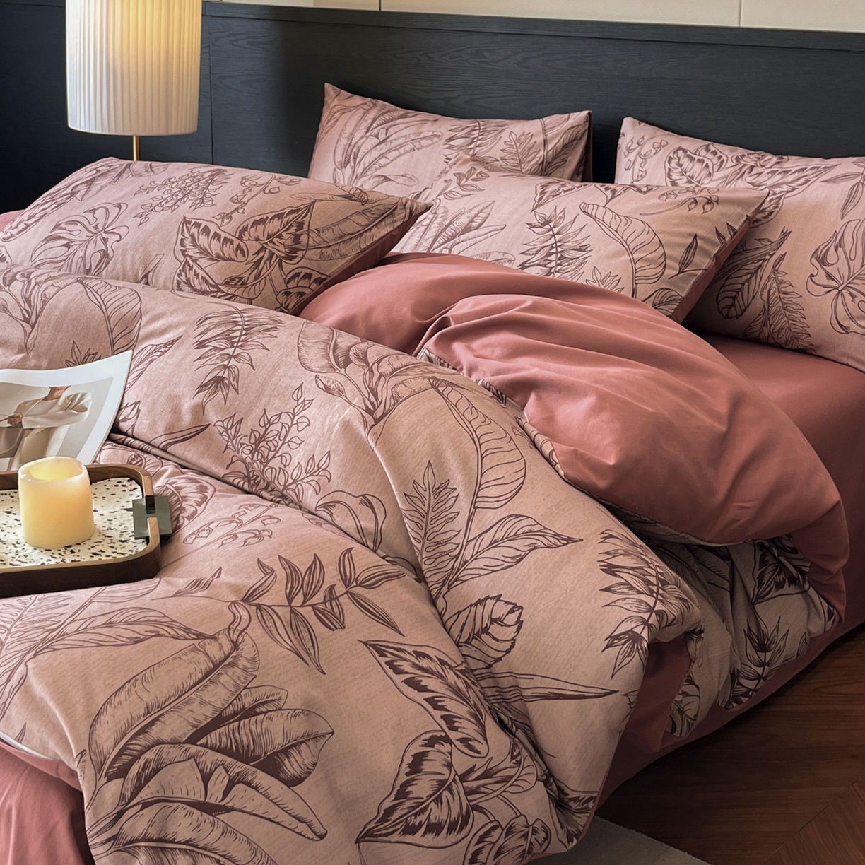 91家纺网 家纺一手货源 找家纺 典曼家纺 2025新品法式复古全棉A类磨毛四件套 青釉-红