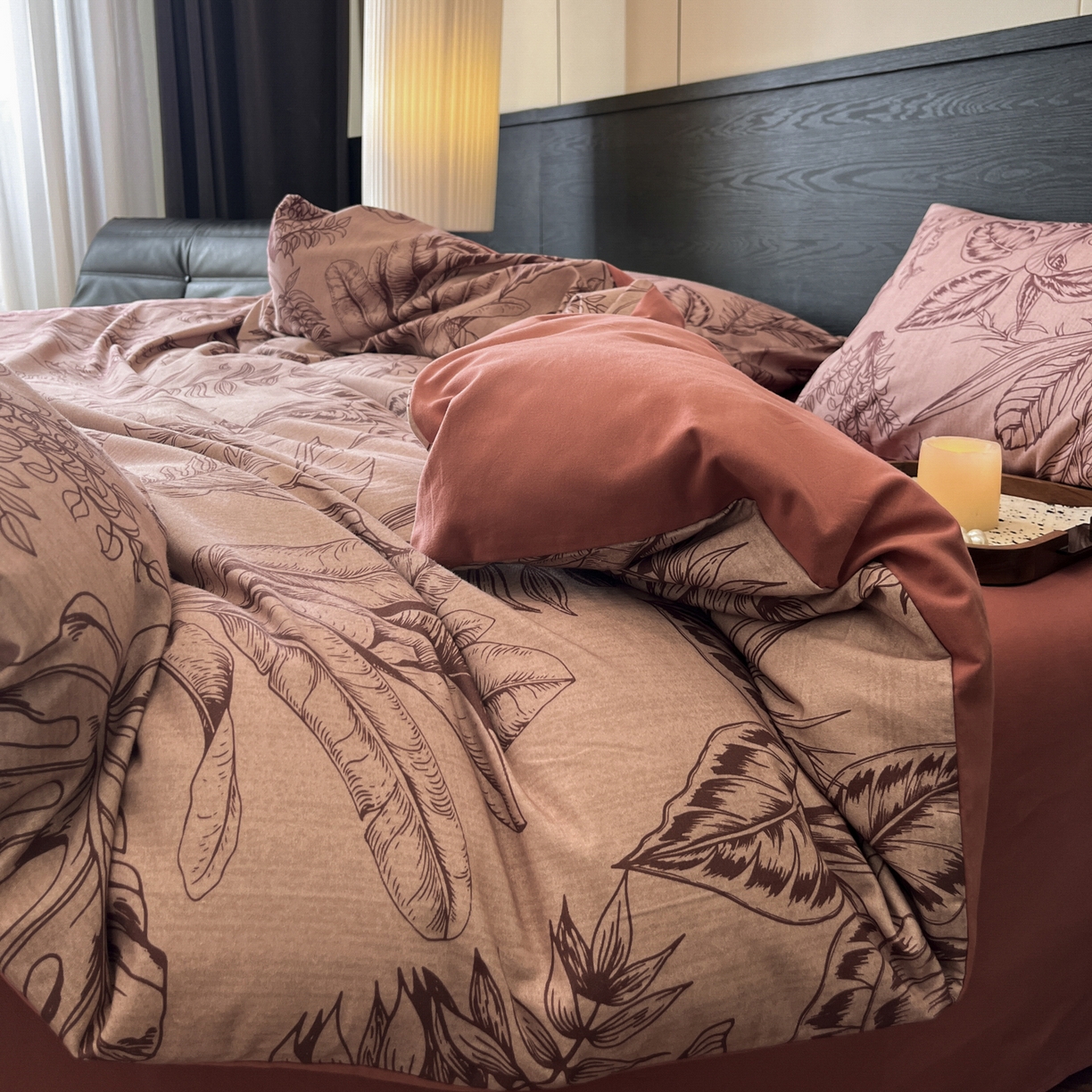 91家纺网 家纺一手货源 找家纺 典曼家纺 2025新品法式复古全棉A类磨毛四件套 青釉-红