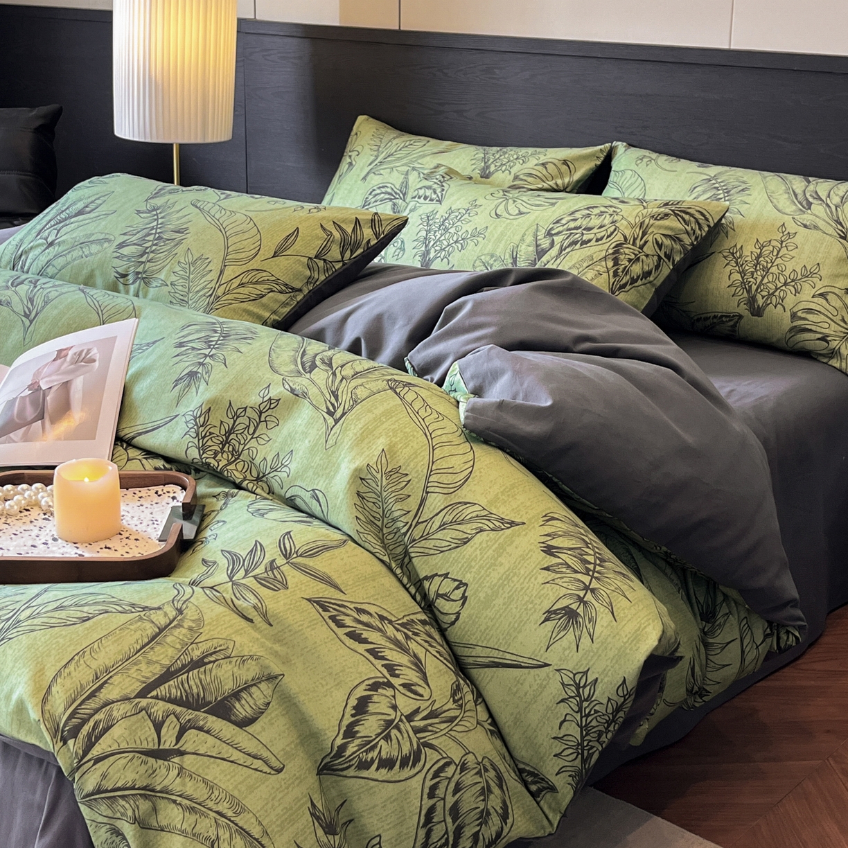 91家纺网 家纺一手货源 找家纺 典曼家纺 2025新品法式复古全棉A类磨毛四件套 青釉-绿