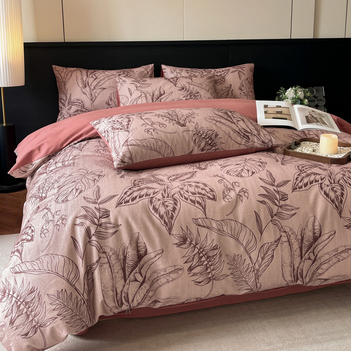 91家纺网 家纺一手货源 找家纺 典曼家纺 2025新品法式复古全棉A类磨毛四件套 青釉-红