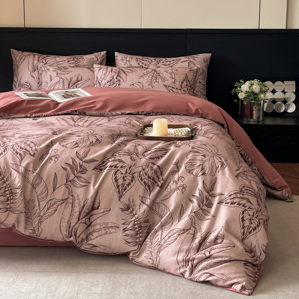 91家纺网 家纺一手货源 找家纺 典曼家纺 2025新品法式复古全棉A类磨毛四件套 青釉-红