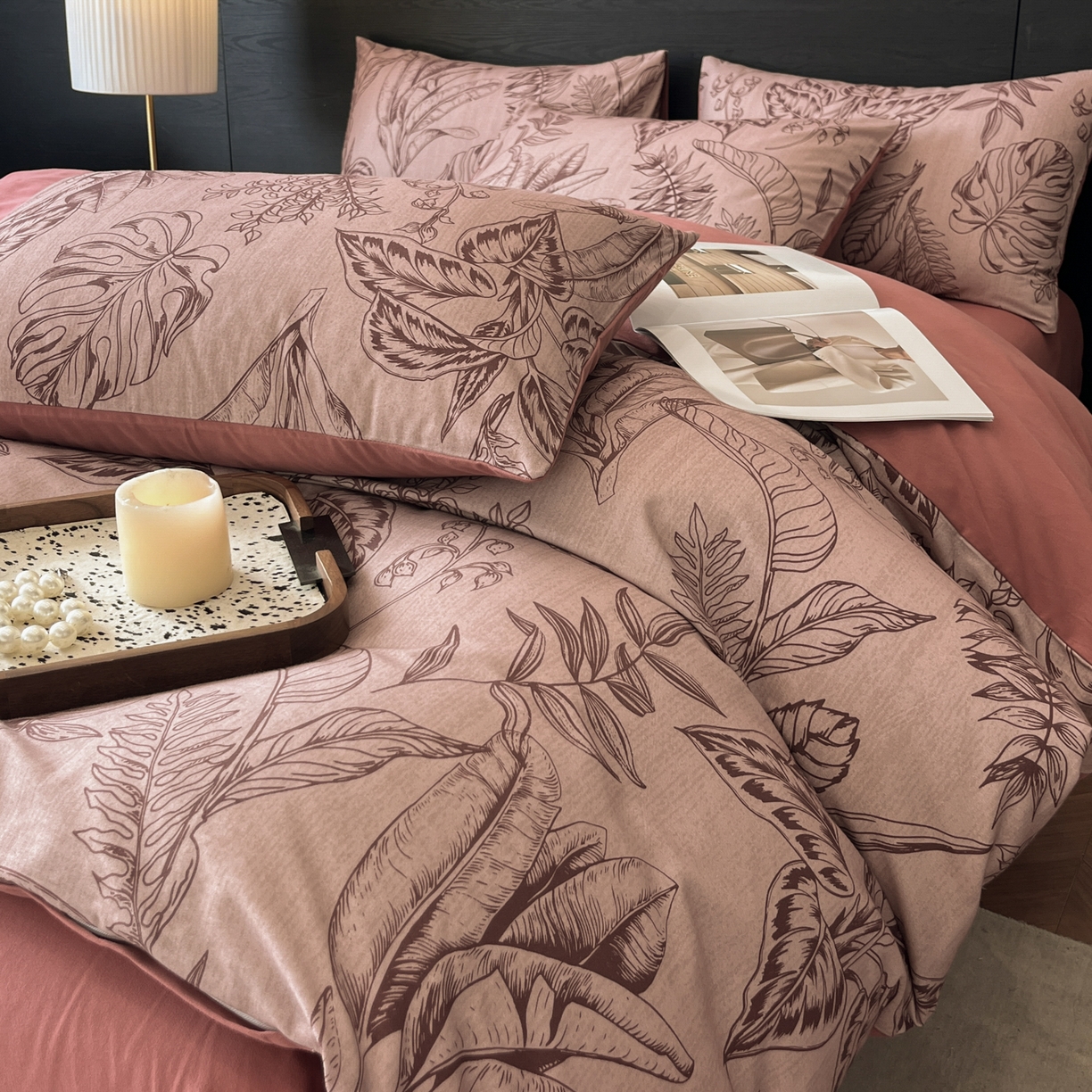 91家纺网 家纺一手货源 找家纺 典曼家纺 2025新品法式复古全棉A类磨毛四件套 青釉-红