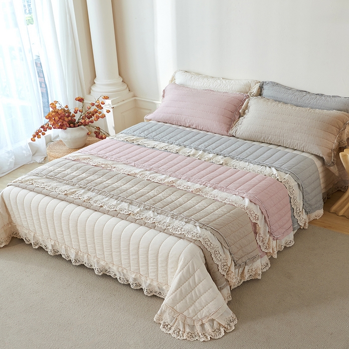 91家纺网 家纺一手货源 找家纺 （总）桂雅居 2025新款舒适麻棉麻蕾丝花边单床盖床盖单件