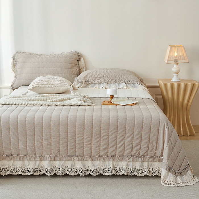 91家纺网 家纺一手货源 找家纺 （总）桂雅居 2025新款舒适麻棉麻蕾丝花边单床盖床盖单件