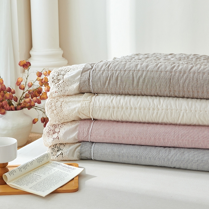 91家纺网 家纺一手货源 找家纺 （总）桂雅居 2025新款舒适麻棉麻蕾丝花边单床盖床盖单件