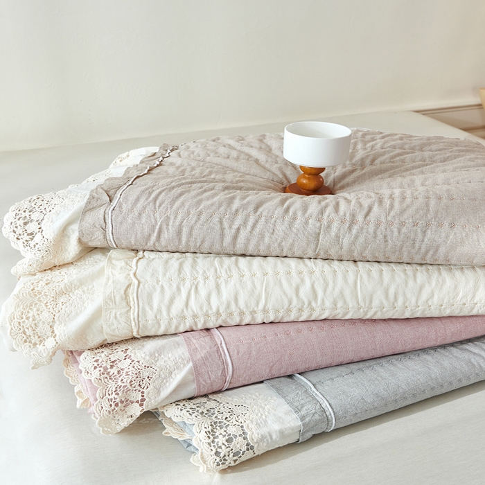 91家纺网 家纺一手货源 找家纺 （总）桂雅居 2025新款舒适麻棉麻蕾丝花边单床盖床盖单件