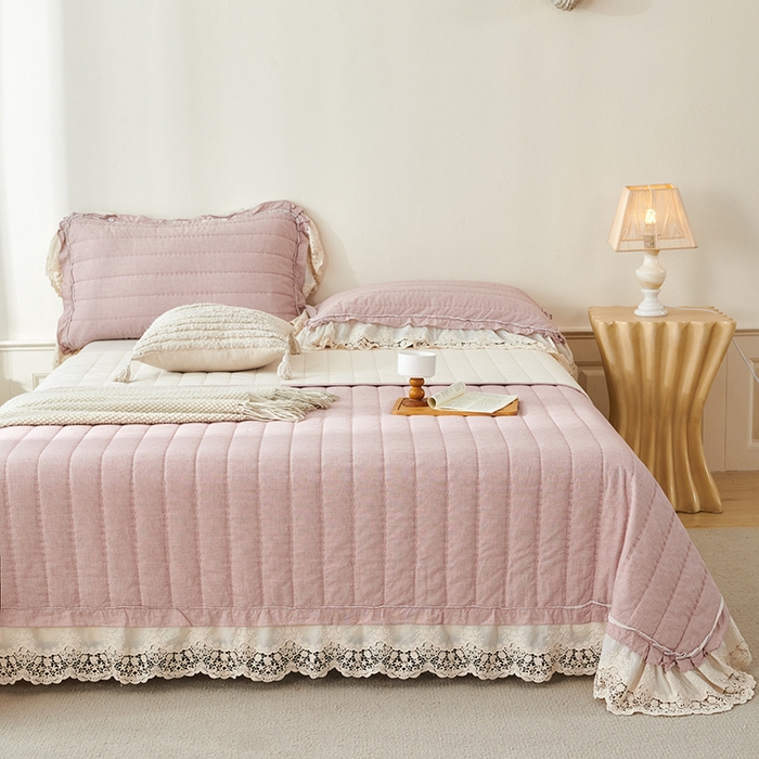 桂雅居 2025新款舒适麻棉麻蕾丝花边单床盖床盖单件 海棠红