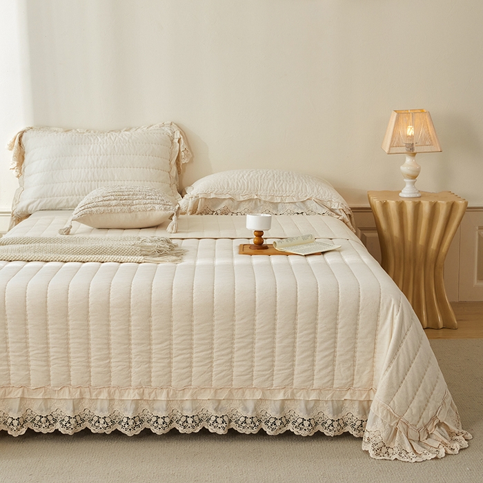 桂雅居 2025新款舒适麻棉麻蕾丝花边单床盖床盖单件 麻本色