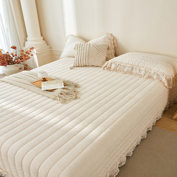 91家纺网 家纺一手货源 找家纺 桂雅居 2025新款舒适麻棉麻蕾丝花边单床盖床盖单件 麻本色