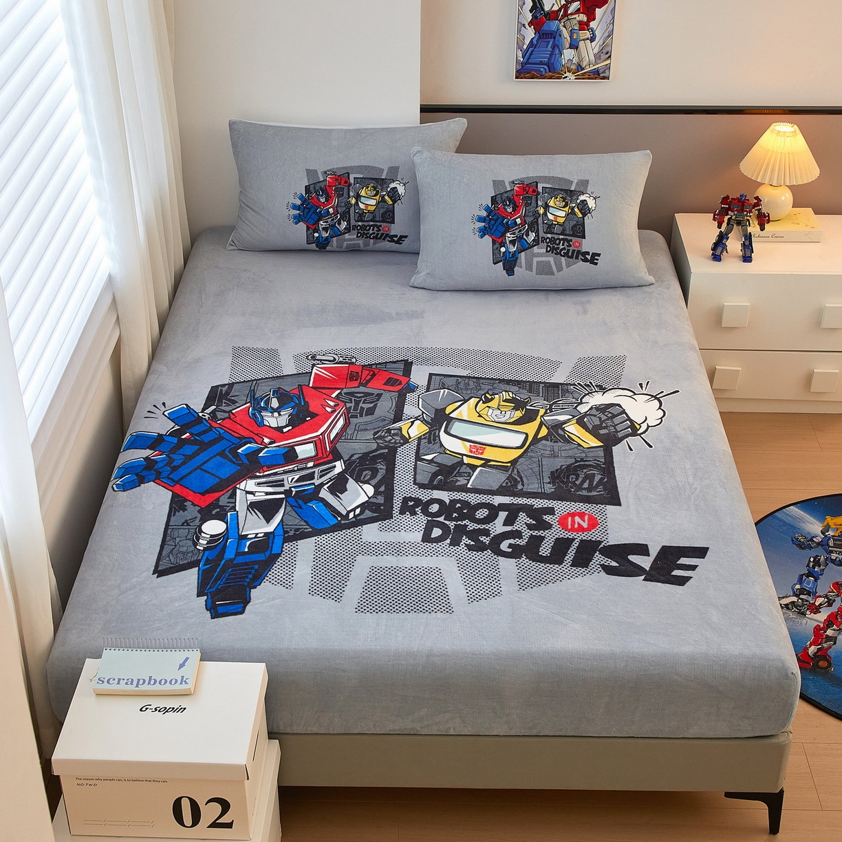 91家纺网 家纺一手货源 找家纺 （总）蘭菲家纺 2025新款高克重亲肤保暖牛奶绒单品床笠-变形金刚