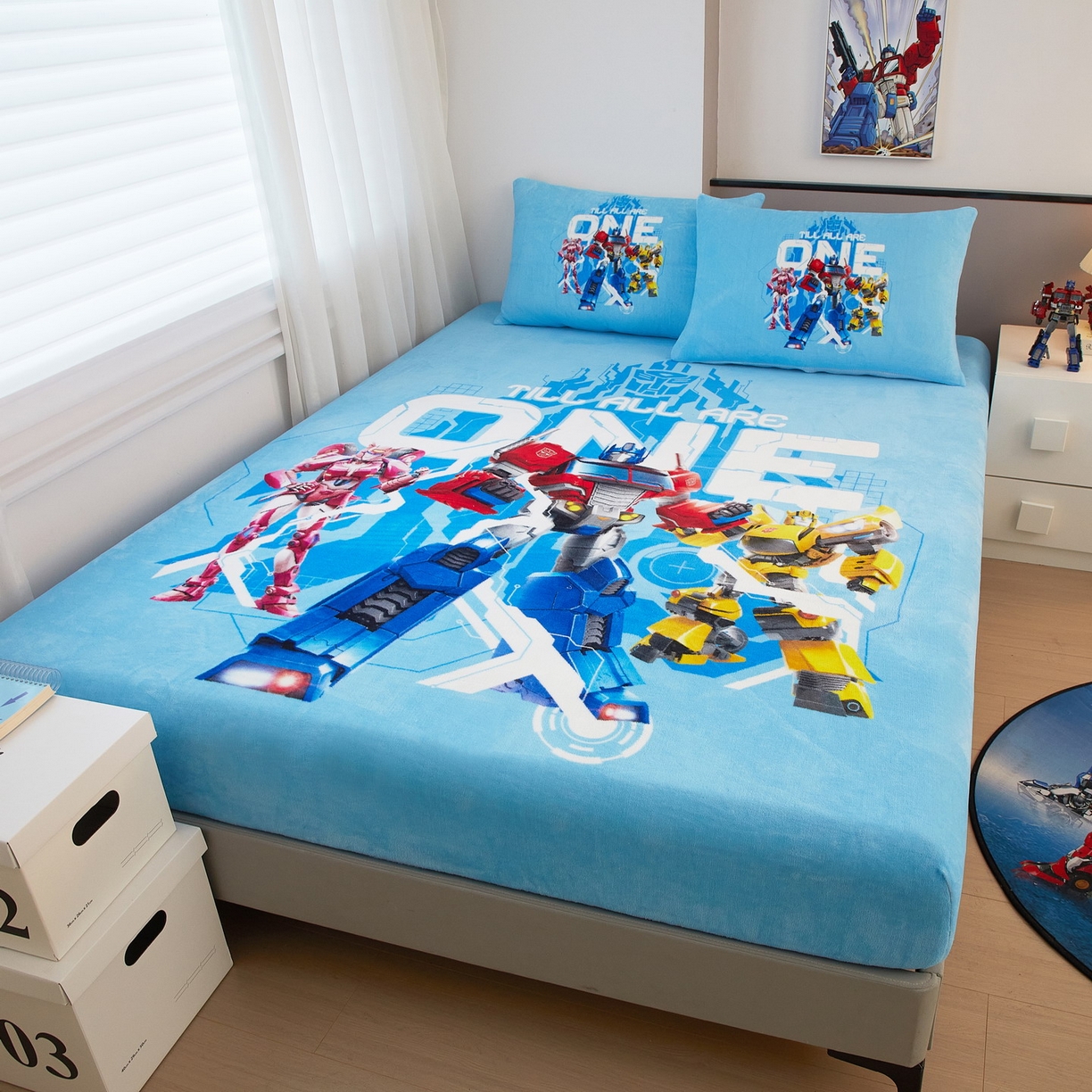 91家纺网 家纺一手货源 找家纺 （总）蘭菲家纺 2025新款高克重亲肤保暖牛奶绒单品床笠-变形金刚