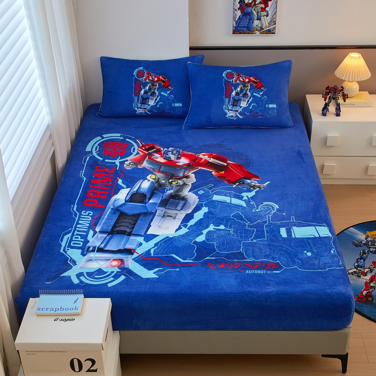 91家纺网 家纺一手货源 找家纺 （总）蘭菲家纺 2025新款高克重亲肤保暖牛奶绒单品床笠-变形金刚