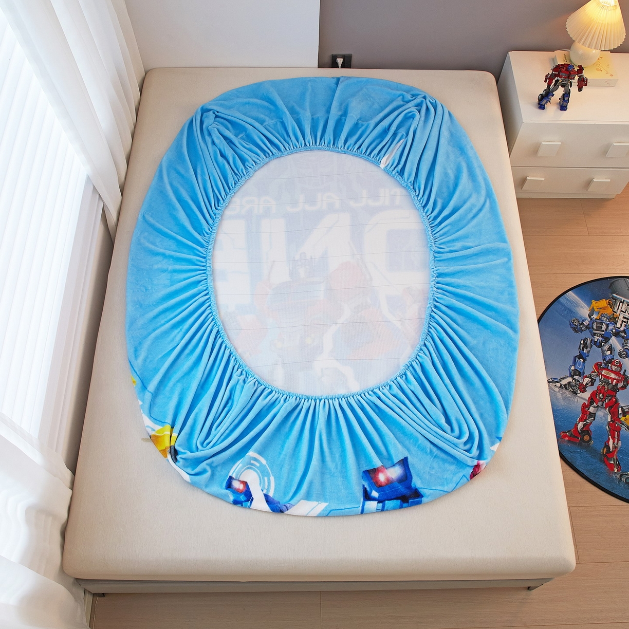 91家纺网 家纺一手货源 找家纺 （总）蘭菲家纺 2025新款高克重亲肤保暖牛奶绒单品床笠-变形金刚