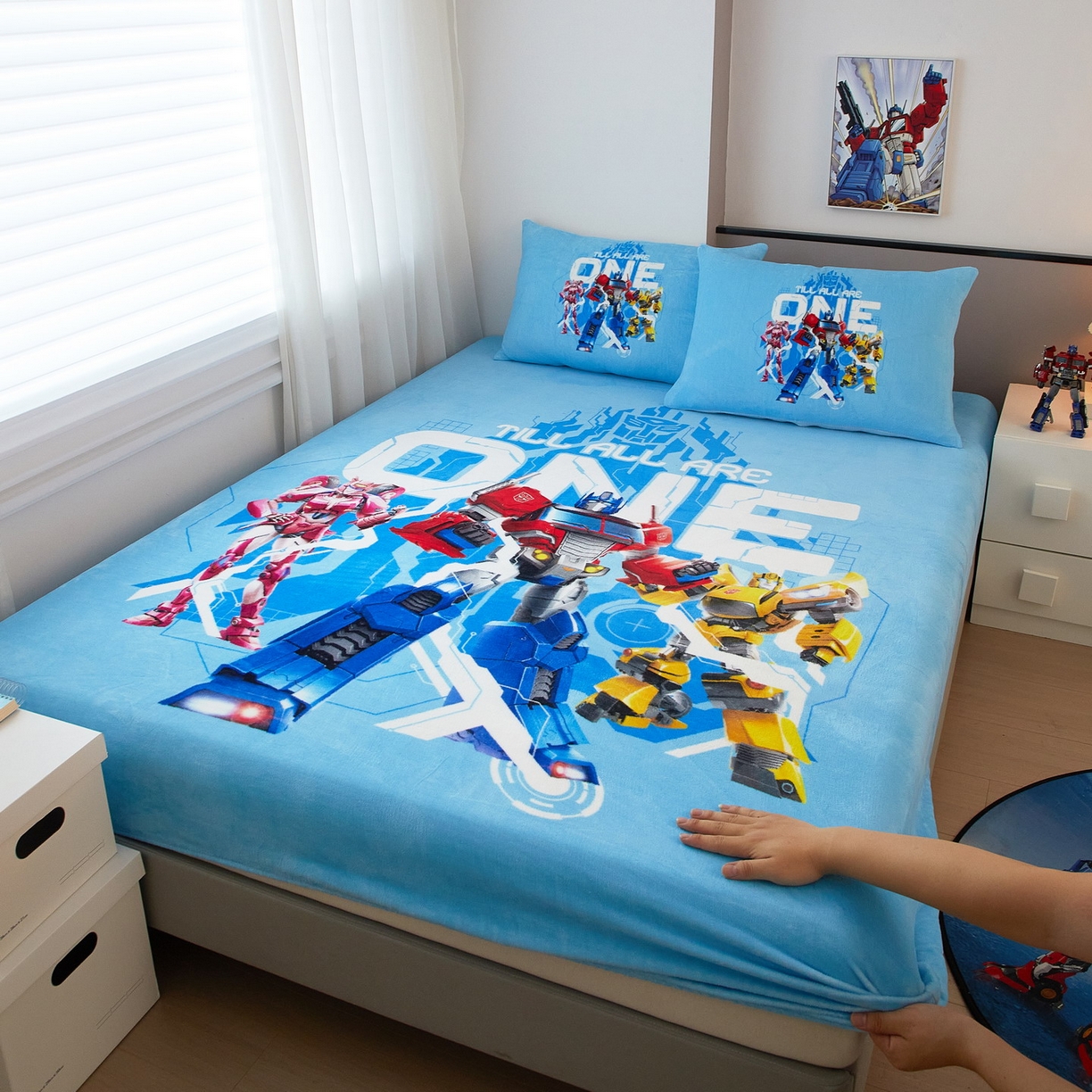 91家纺网 家纺一手货源 找家纺 （总）蘭菲家纺 2025新款高克重亲肤保暖牛奶绒单品床笠-变形金刚