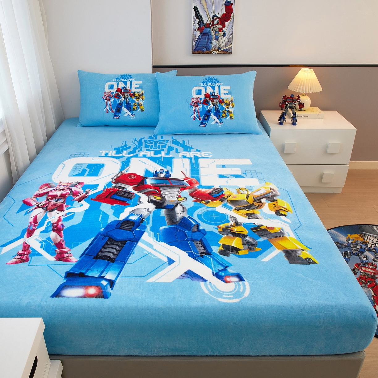 91家纺网 家纺一手货源 找家纺 （总）蘭菲家纺 2025新款高克重亲肤保暖牛奶绒单品床笠-变形金刚