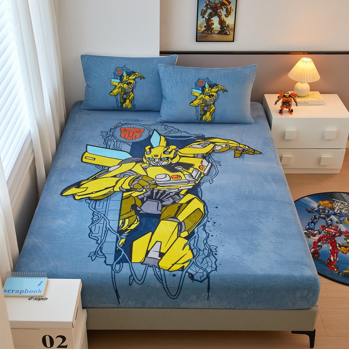 91家纺网 家纺一手货源 找家纺 （总）蘭菲家纺 2025新款高克重亲肤保暖牛奶绒单品床笠-变形金刚