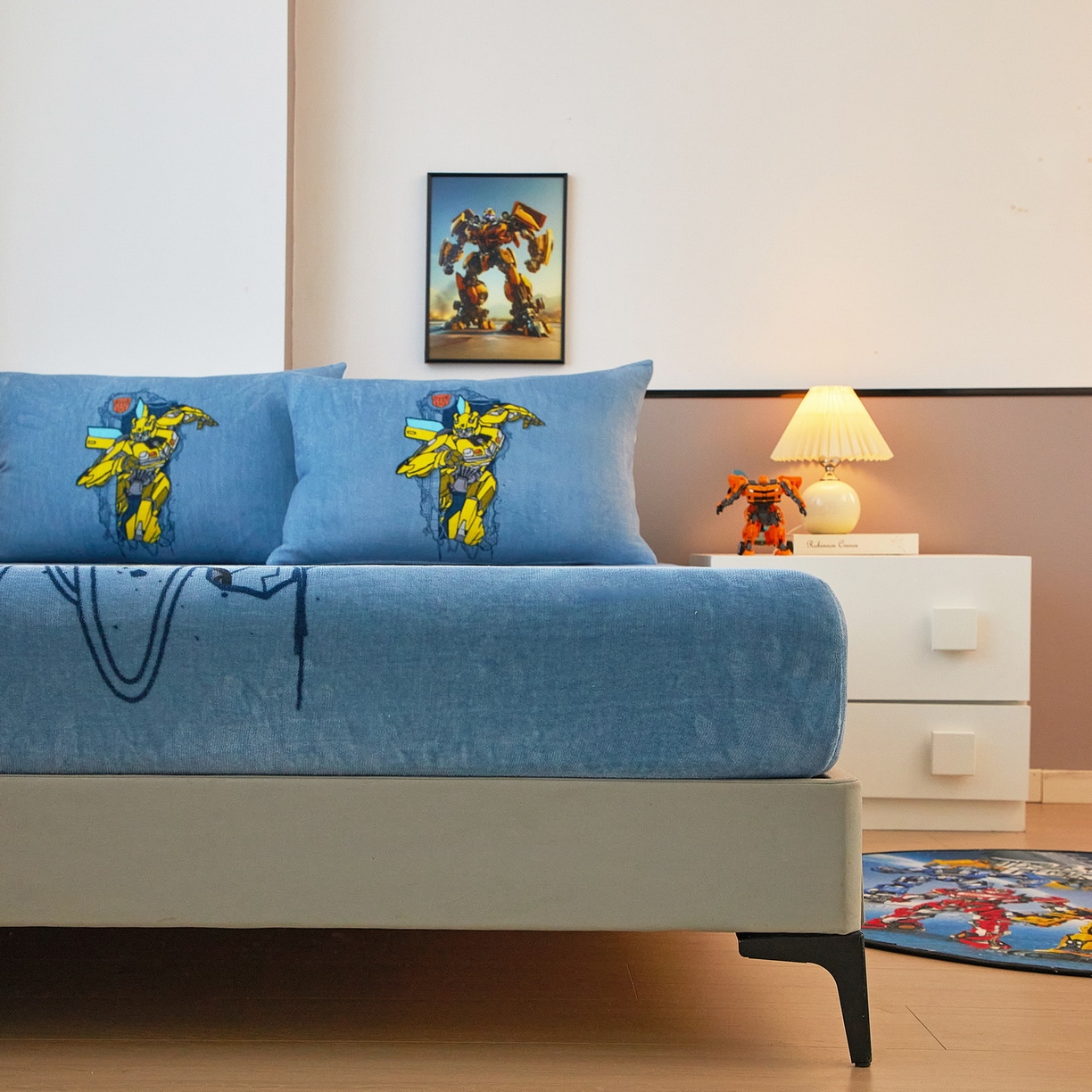 91家纺网 家纺一手货源 找家纺 蘭菲家纺 2025新款高克重亲肤保暖牛奶绒单品床笠-变形金刚 3号