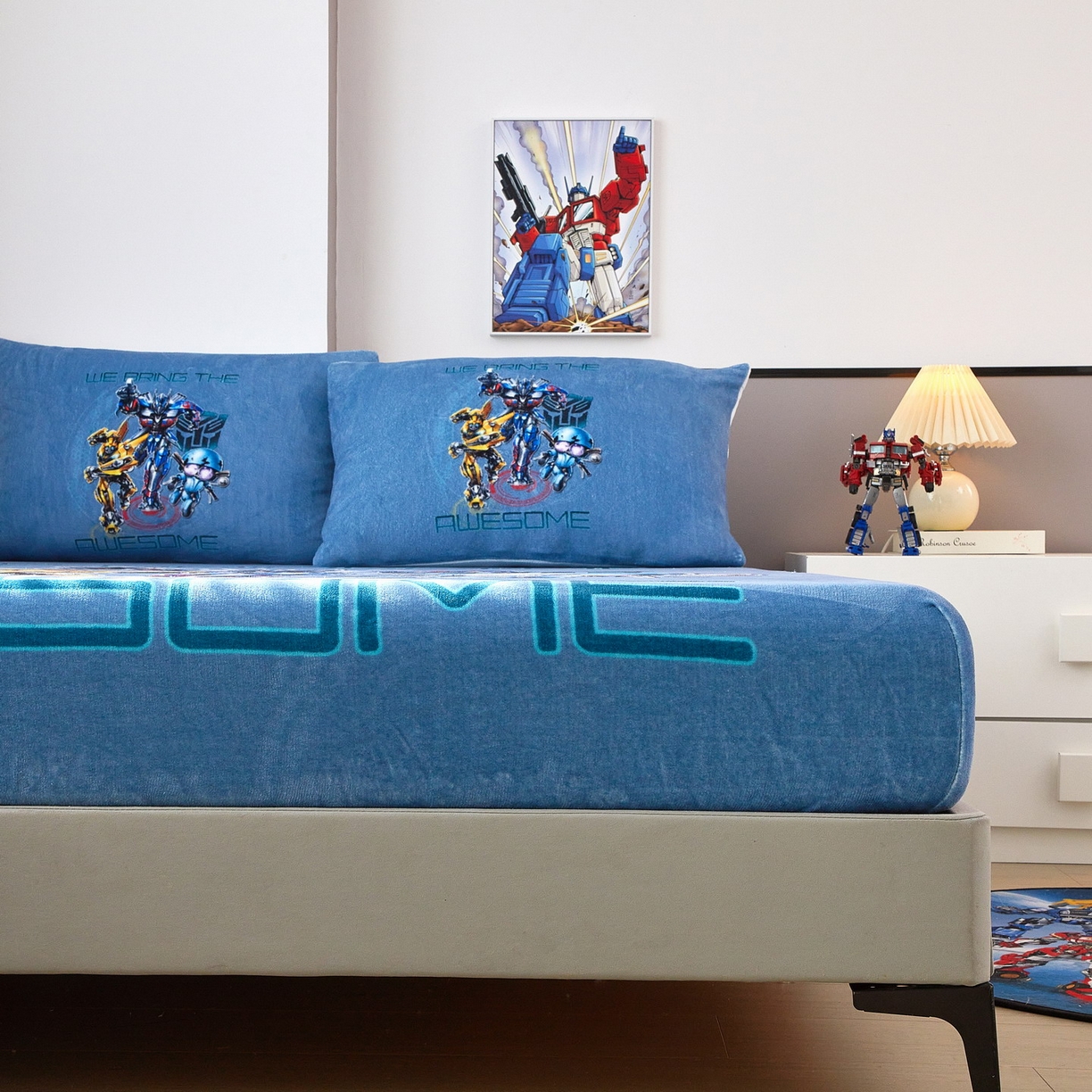 91家纺网 家纺一手货源 找家纺 蘭菲家纺 2025新款高克重亲肤保暖牛奶绒单品床笠-变形金刚 2号