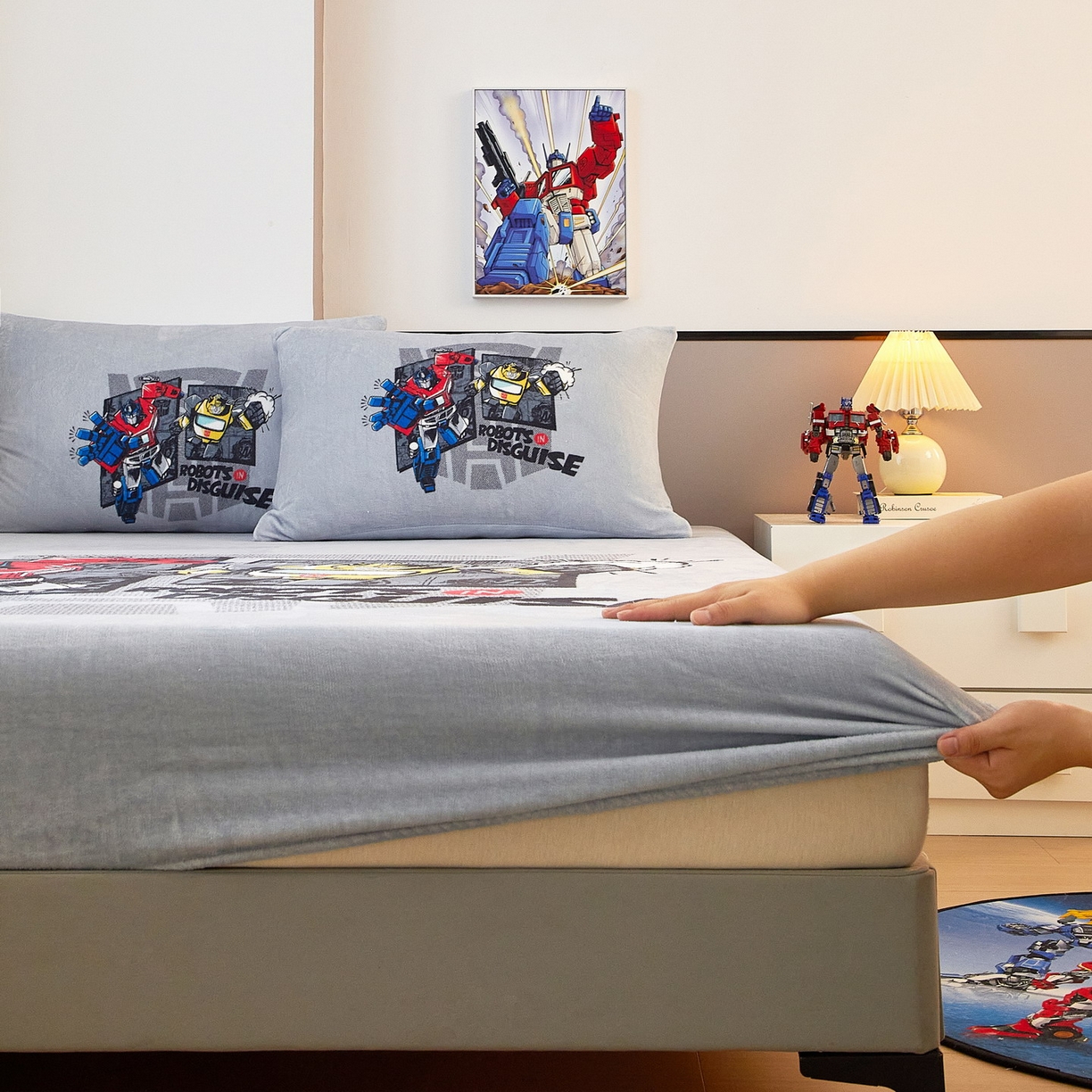 91家纺网 家纺一手货源 找家纺 蘭菲家纺 2025新款高克重亲肤保暖牛奶绒单品床笠-变形金刚 5号