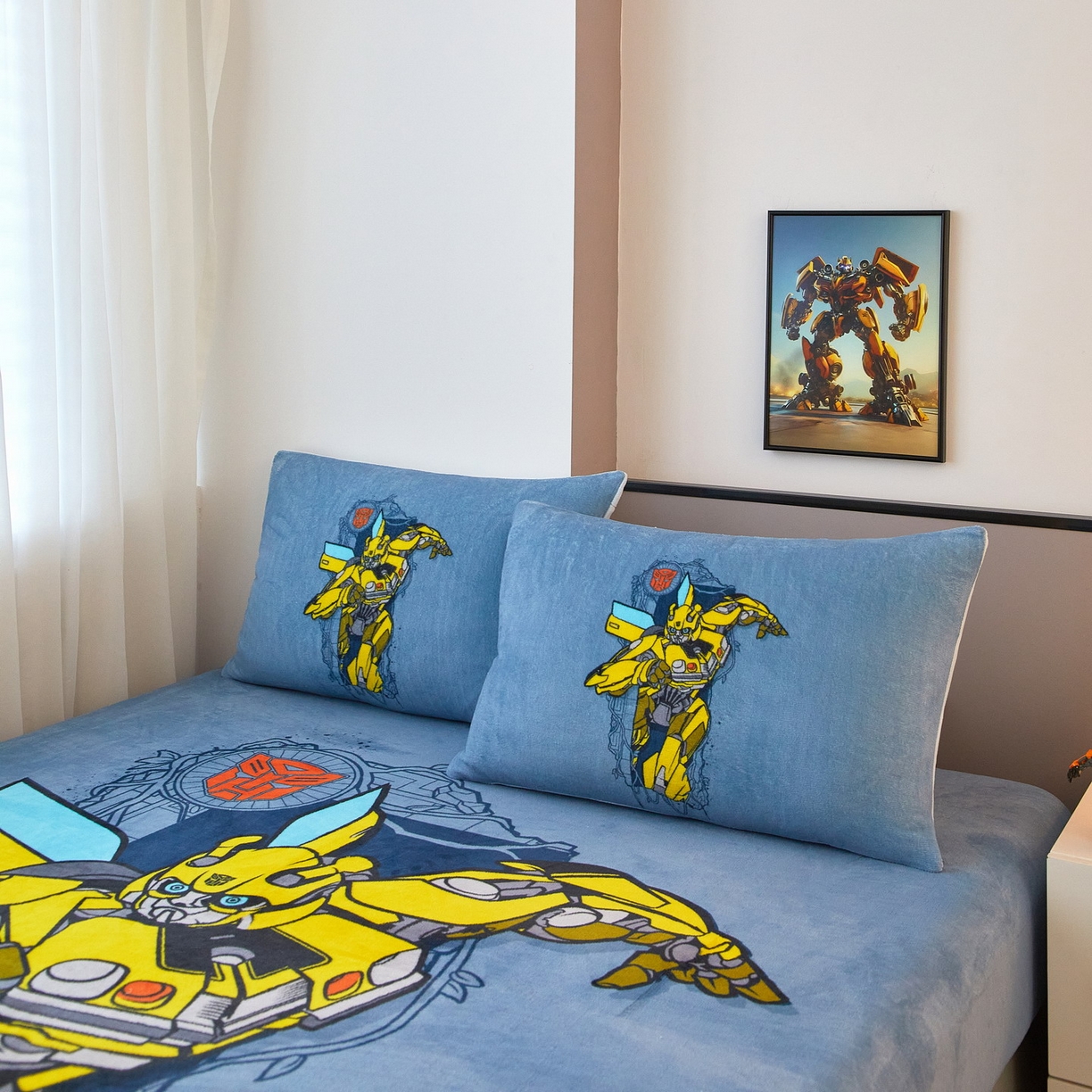 91家纺网 家纺一手货源 找家纺 蘭菲家纺 2025新款高克重亲肤保暖牛奶绒单品床笠-变形金刚 3号