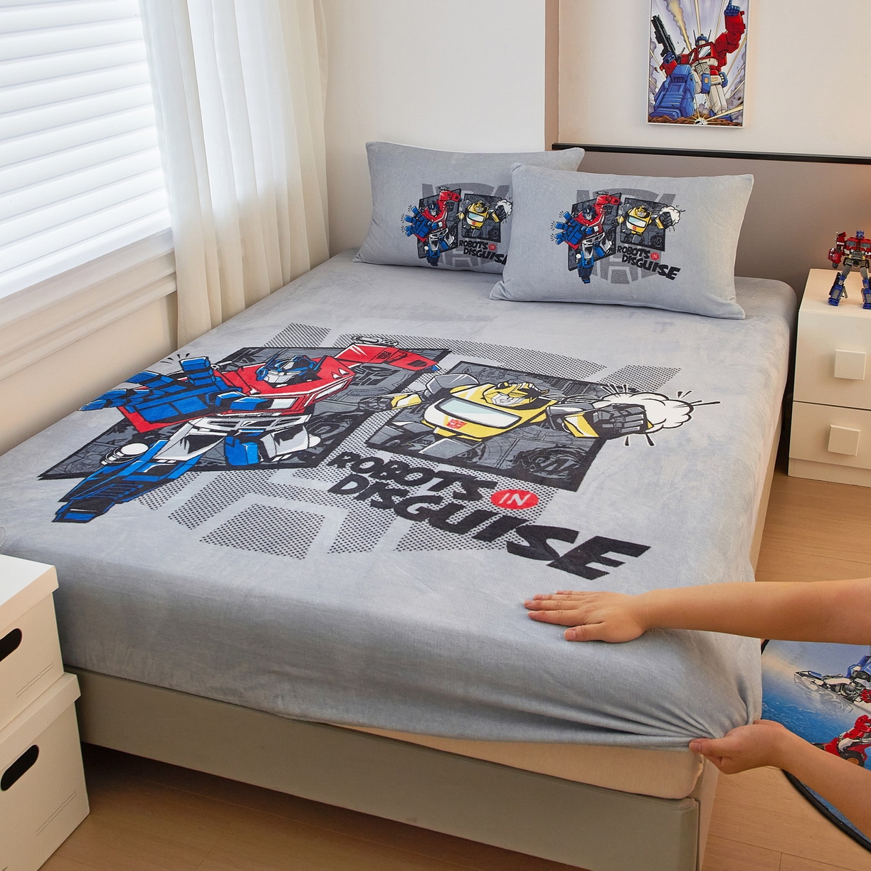 91家纺网 家纺一手货源 找家纺 蘭菲家纺 2025新款高克重亲肤保暖牛奶绒单品床笠-变形金刚 5号