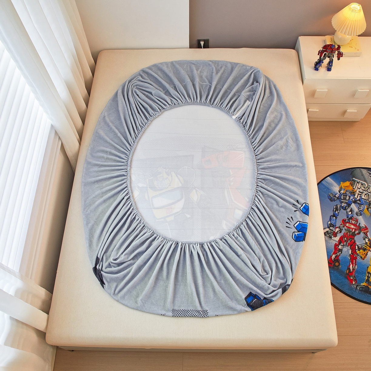 91家纺网 家纺一手货源 找家纺 蘭菲家纺 2025新款高克重亲肤保暖牛奶绒单品床笠-变形金刚 5号