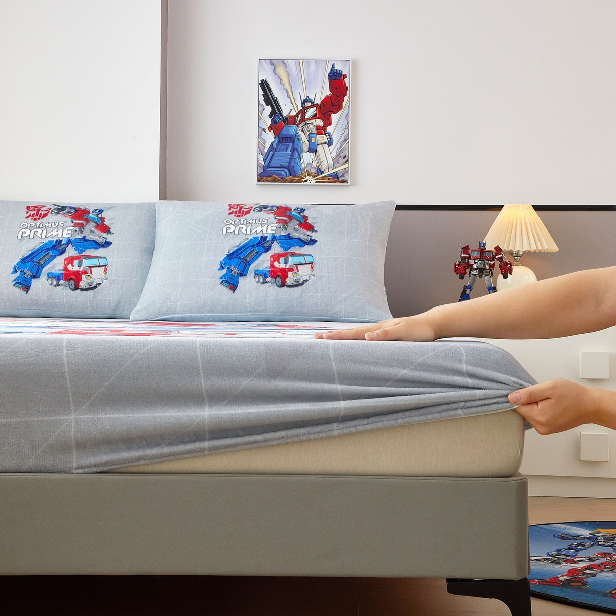 91家纺网 家纺一手货源 找家纺 蘭菲家纺 2025新款高克重亲肤保暖牛奶绒单品床笠-变形金刚 6号