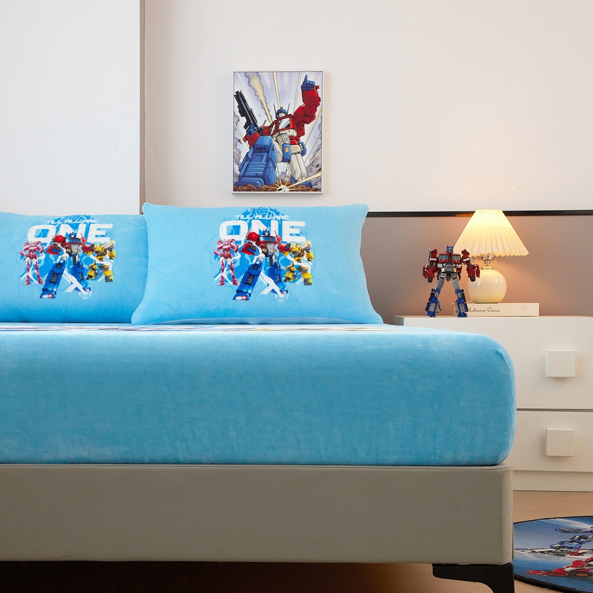 91家纺网 家纺一手货源 找家纺 蘭菲家纺 2025新款高克重亲肤保暖牛奶绒单品床笠-变形金刚 1号