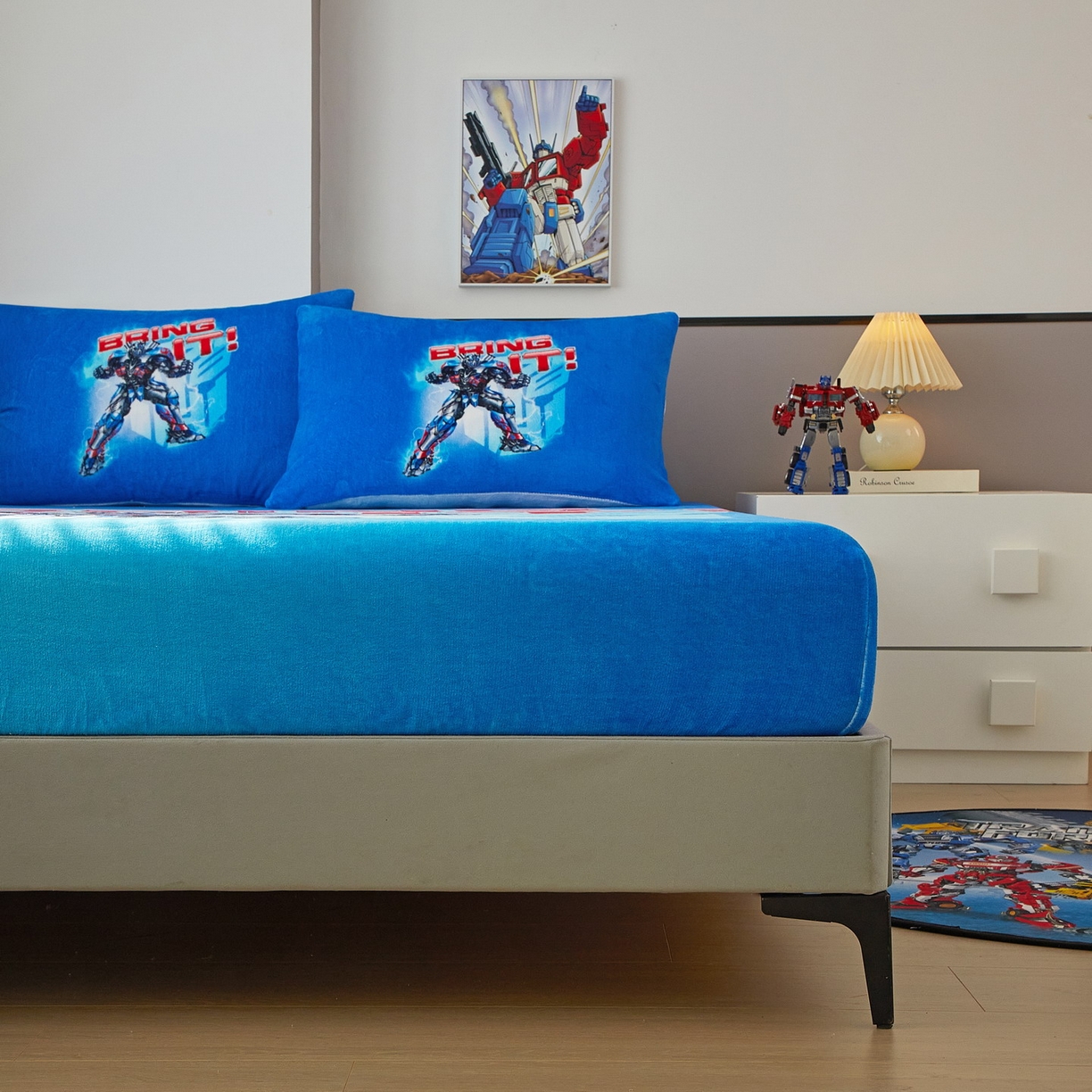 91家纺网 家纺一手货源 找家纺 蘭菲家纺 2025新款高克重亲肤保暖牛奶绒单品床笠-变形金刚 8号