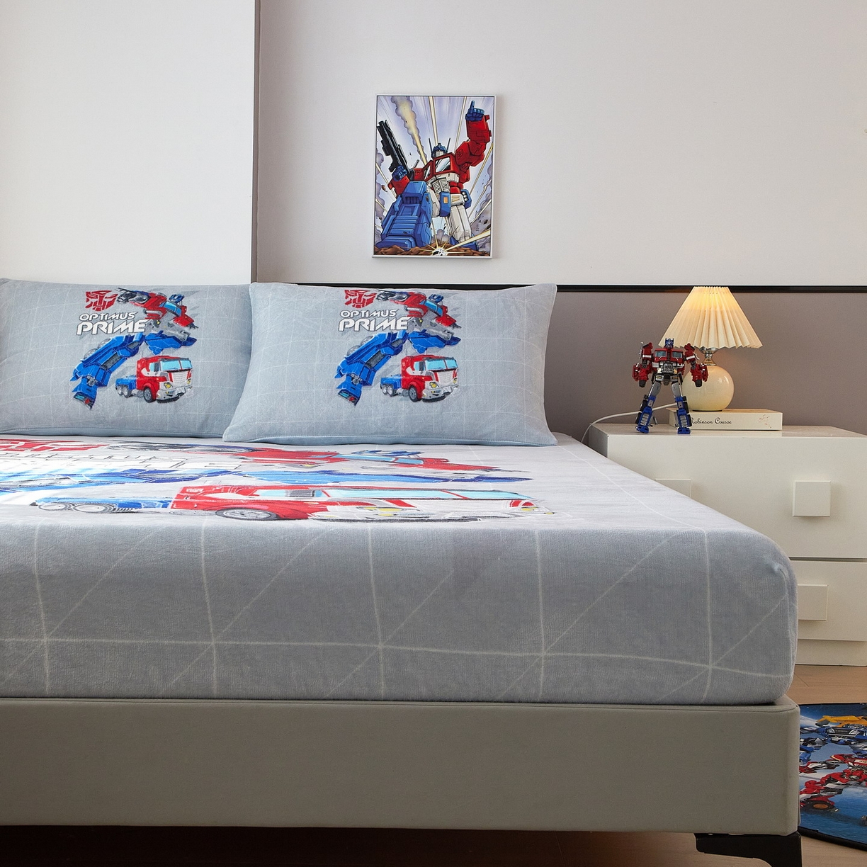 91家纺网 家纺一手货源 找家纺 蘭菲家纺 2025新款高克重亲肤保暖牛奶绒单品床笠-变形金刚 6号