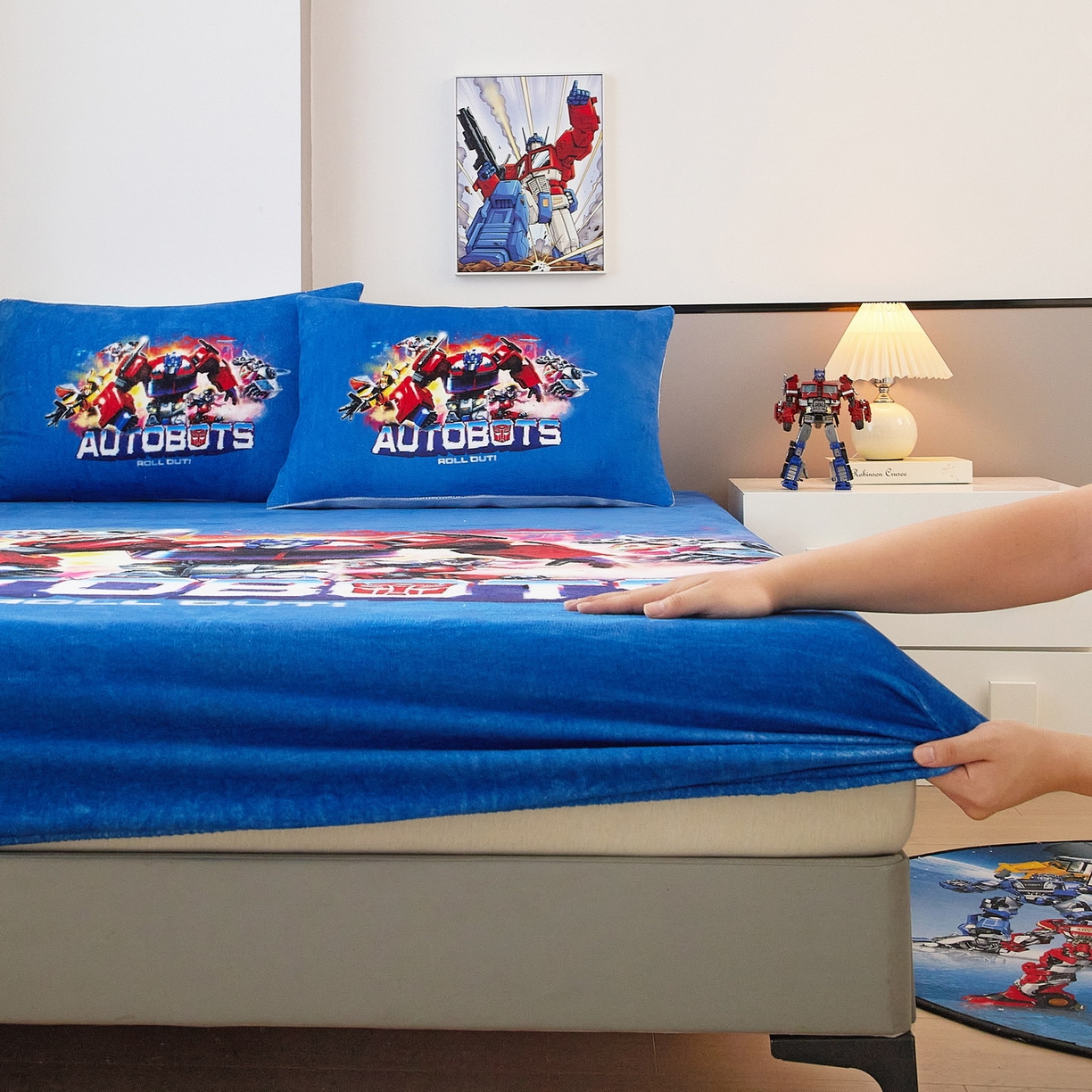 91家纺网 家纺一手货源 找家纺 蘭菲家纺 2025新款高克重亲肤保暖牛奶绒单品床笠-变形金刚 13号