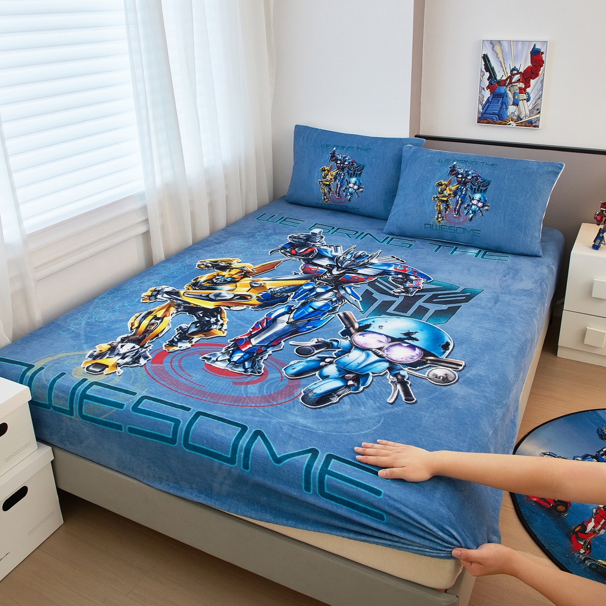 91家纺网 家纺一手货源 找家纺 蘭菲家纺 2025新款高克重亲肤保暖牛奶绒单品床笠-变形金刚 2号