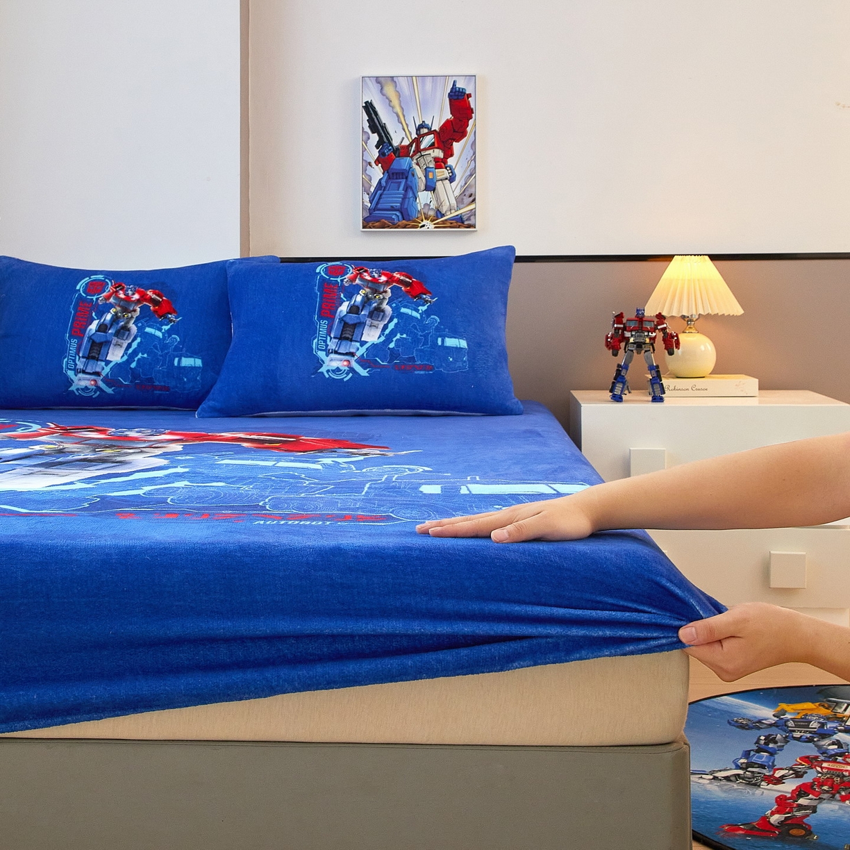 91家纺网 家纺一手货源 找家纺 蘭菲家纺 2025新款高克重亲肤保暖牛奶绒单品床笠-变形金刚 12号