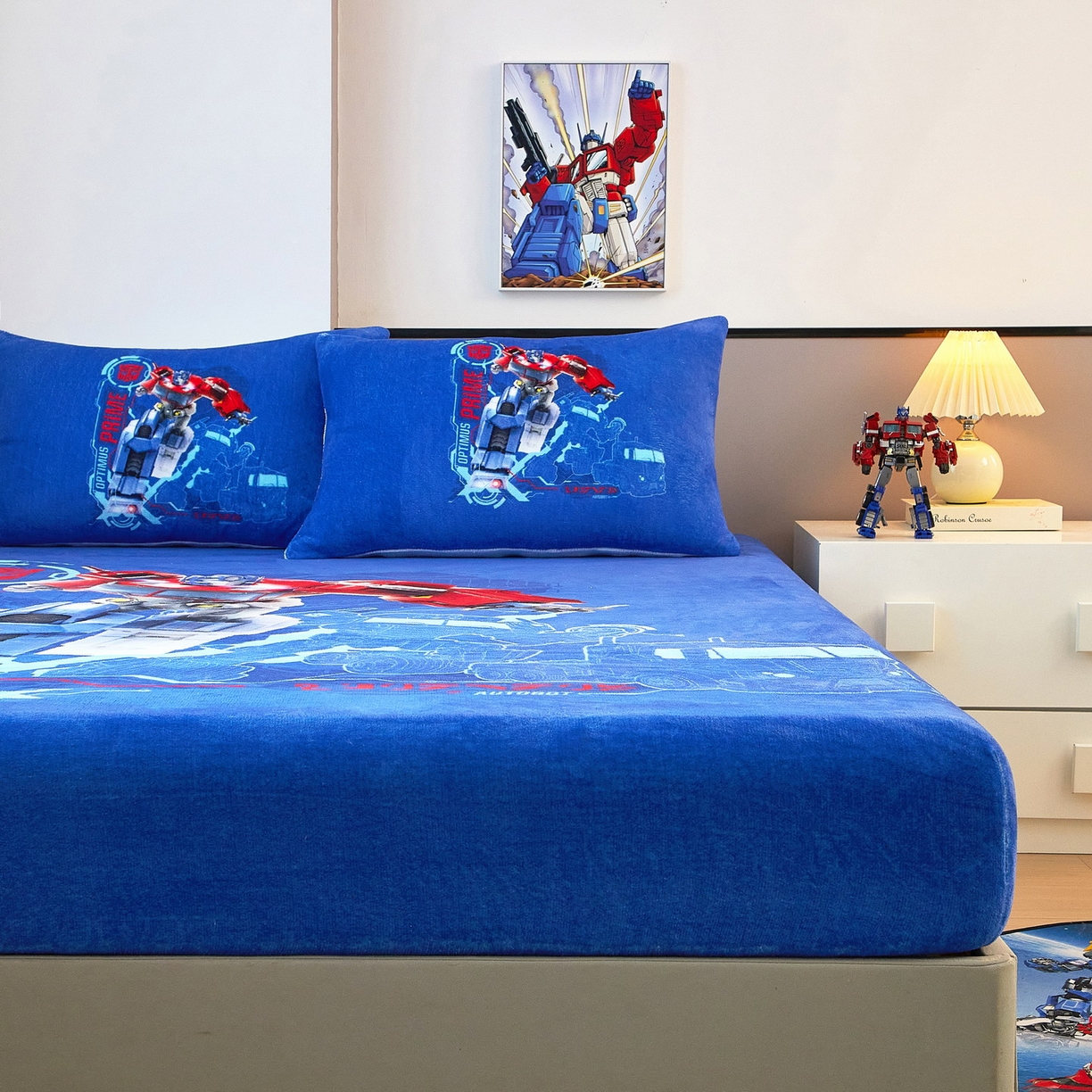 91家纺网 家纺一手货源 找家纺 蘭菲家纺 2025新款高克重亲肤保暖牛奶绒单品床笠-变形金刚 12号