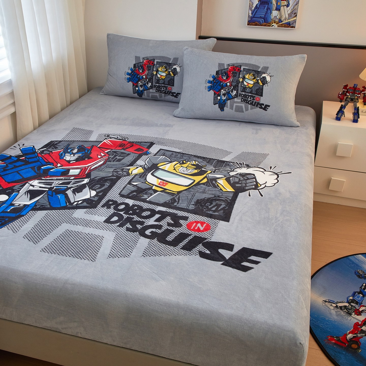 91家纺网 家纺一手货源 找家纺 蘭菲家纺 2025新款高克重亲肤保暖牛奶绒单品床笠-变形金刚 5号