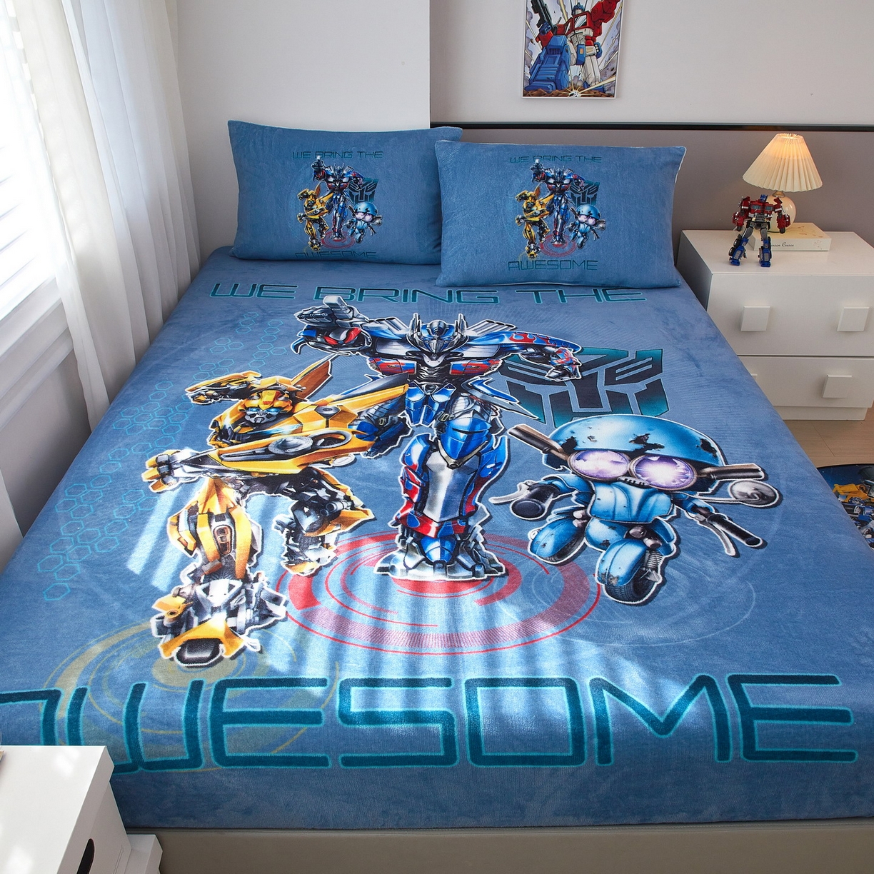 91家纺网 家纺一手货源 找家纺 蘭菲家纺 2025新款高克重亲肤保暖牛奶绒单品床笠-变形金刚 2号