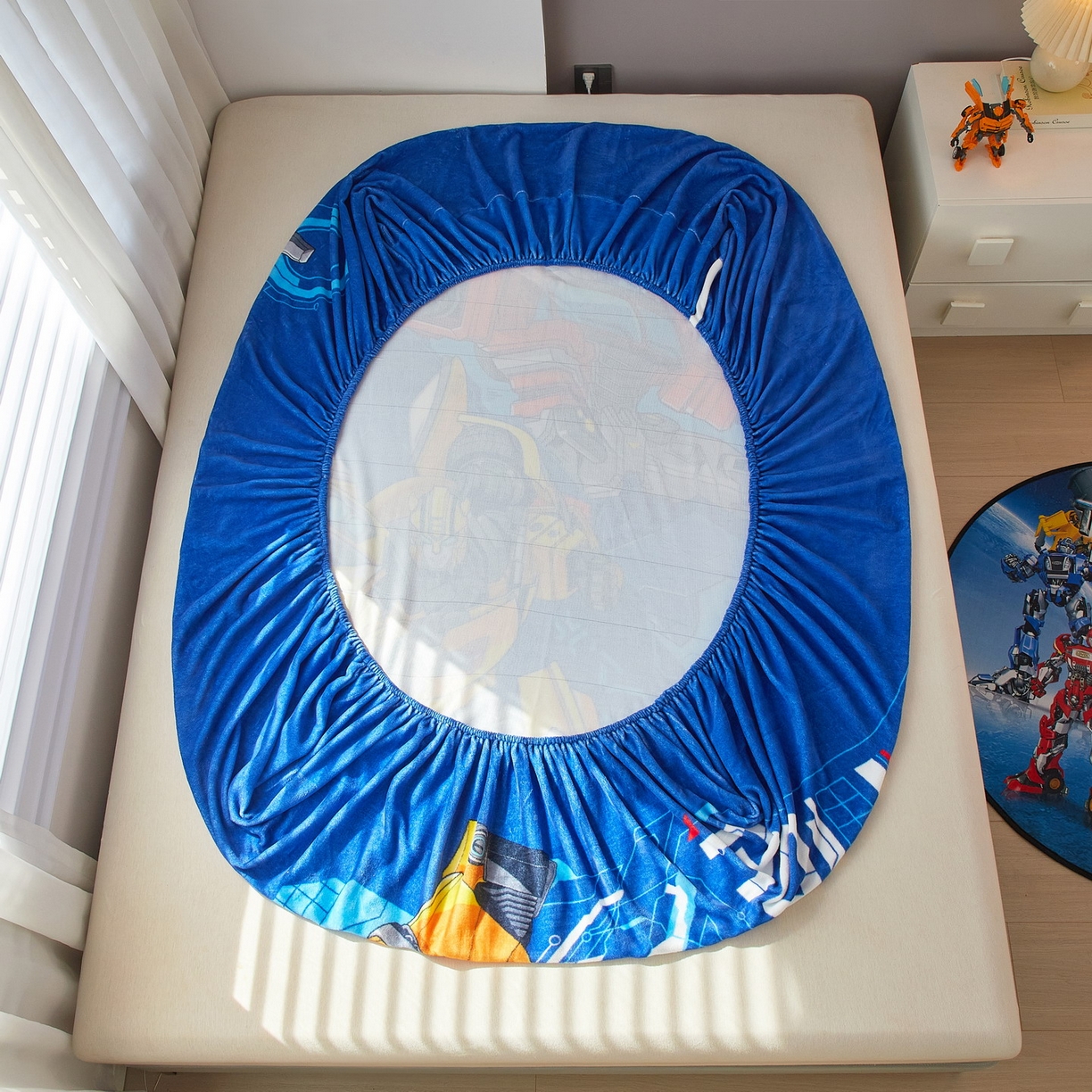 91家纺网 家纺一手货源 找家纺 蘭菲家纺 2025新款高克重亲肤保暖牛奶绒单品床笠-变形金刚 10号