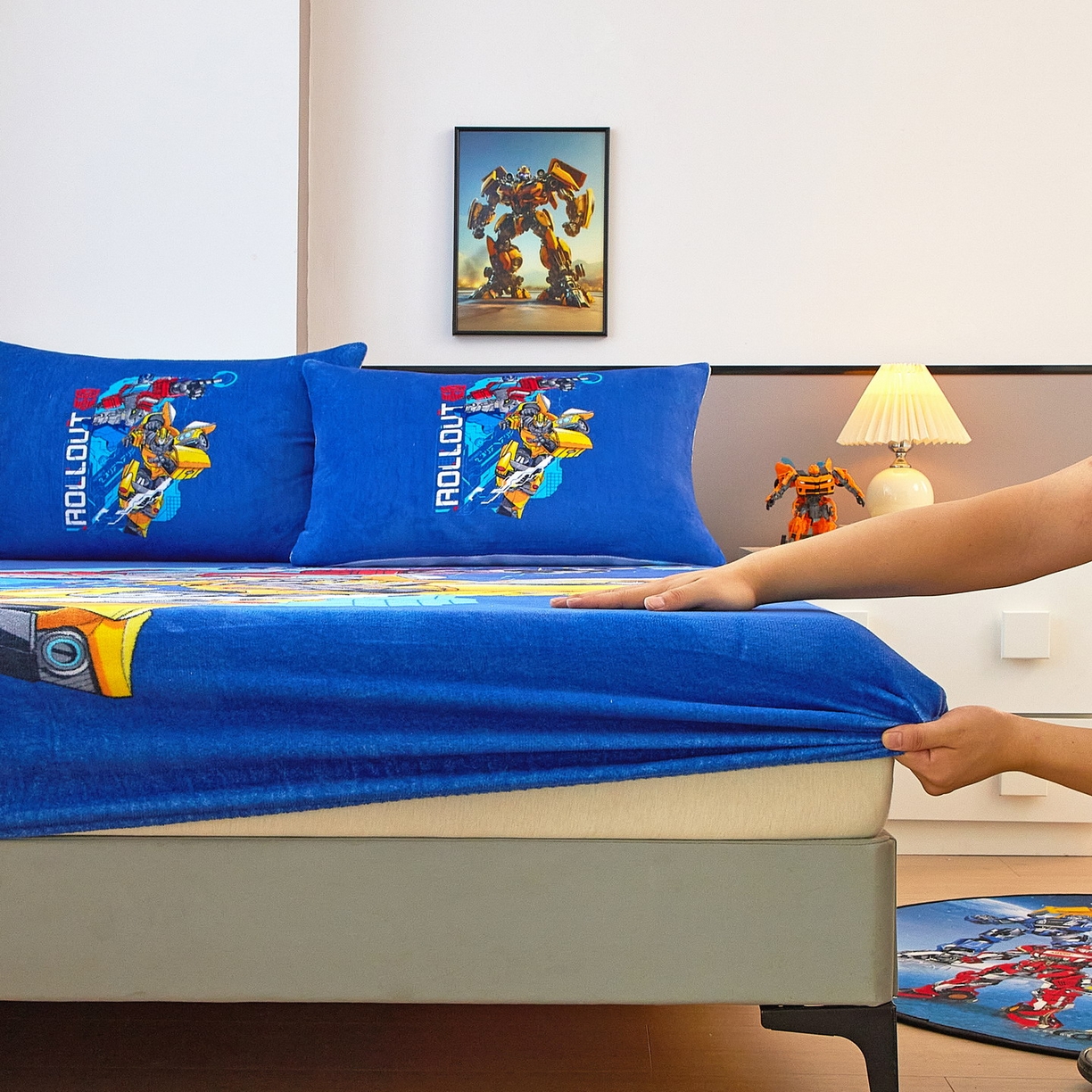 91家纺网 家纺一手货源 找家纺 蘭菲家纺 2025新款高克重亲肤保暖牛奶绒单品床笠-变形金刚 10号