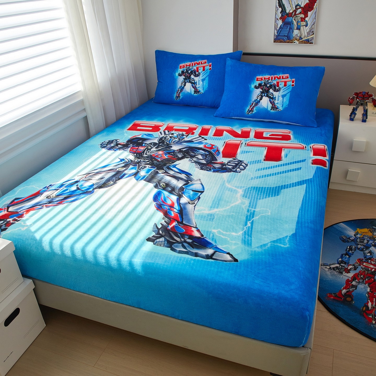 91家纺网 家纺一手货源 找家纺 蘭菲家纺 2025新款高克重亲肤保暖牛奶绒单品床笠-变形金刚 8号