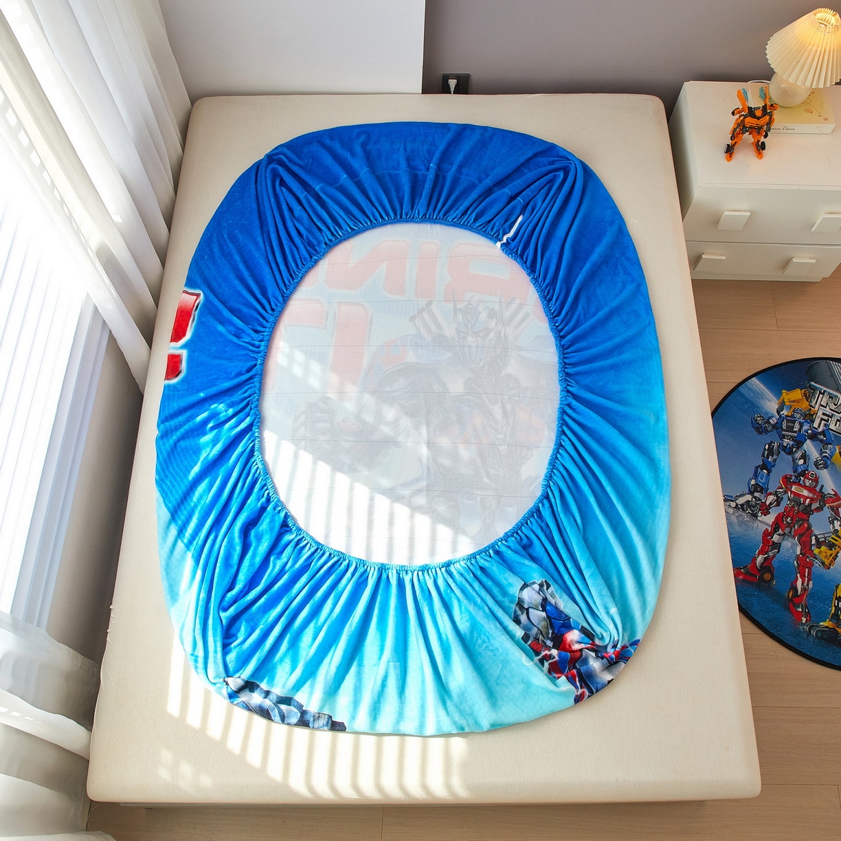 91家纺网 家纺一手货源 找家纺 蘭菲家纺 2025新款高克重亲肤保暖牛奶绒单品床笠-变形金刚 8号