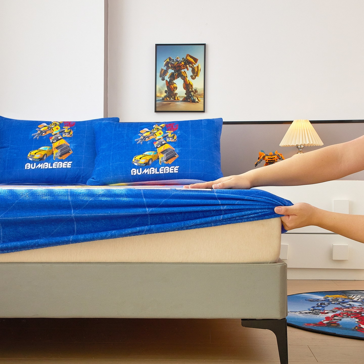 91家纺网 家纺一手货源 找家纺 蘭菲家纺 2025新款高克重亲肤保暖牛奶绒单品床笠-变形金刚 9号