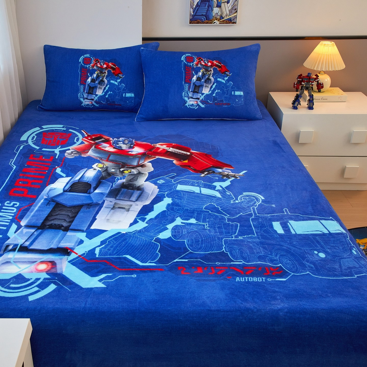 91家纺网 家纺一手货源 找家纺 蘭菲家纺 2025新款高克重亲肤保暖牛奶绒单品床笠-变形金刚 12号