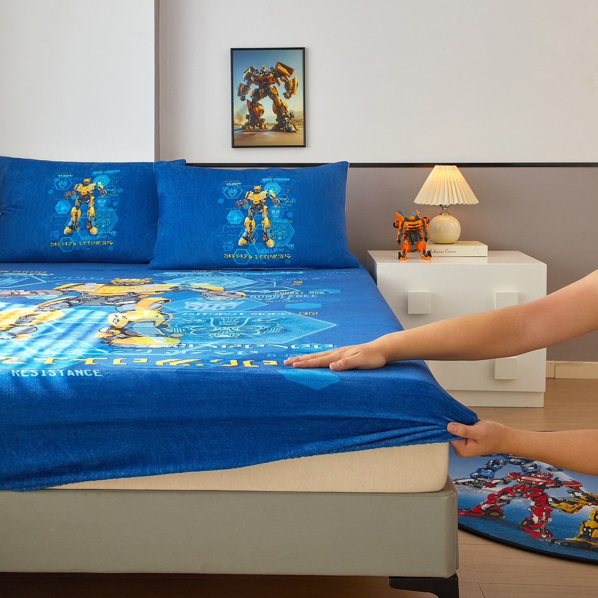 91家纺网 家纺一手货源 找家纺 蘭菲家纺 2025新款高克重亲肤保暖牛奶绒单品床笠-变形金刚 11号