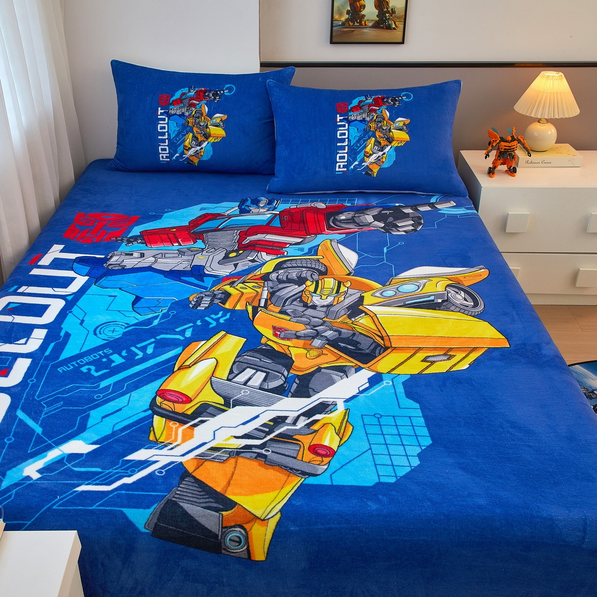 91家纺网 家纺一手货源 找家纺 蘭菲家纺 2025新款高克重亲肤保暖牛奶绒单品床笠-变形金刚 10号