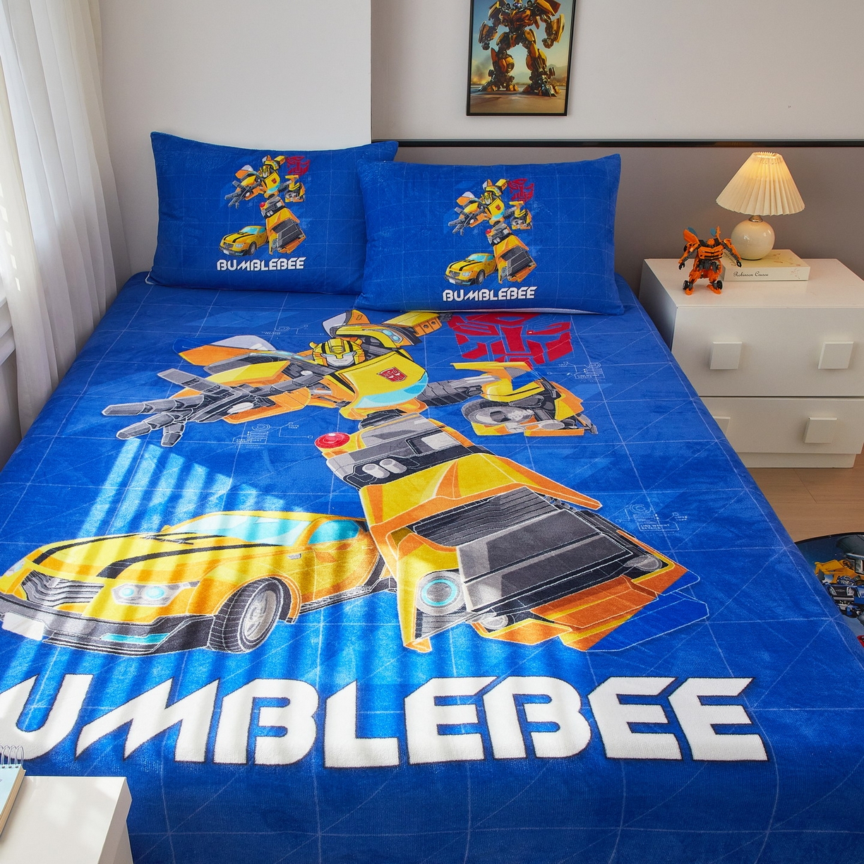 91家纺网 家纺一手货源 找家纺 蘭菲家纺 2025新款高克重亲肤保暖牛奶绒单品床笠-变形金刚 9号