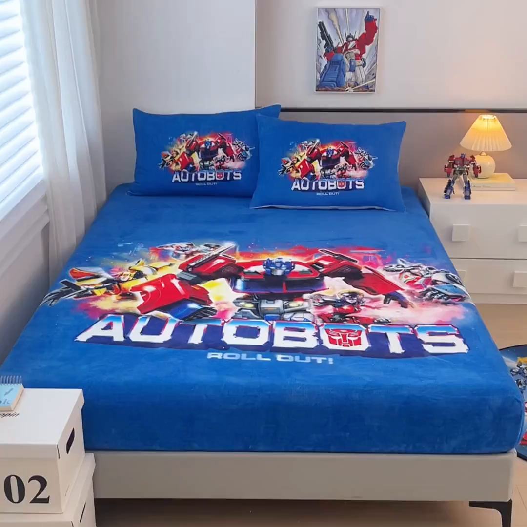 91家纺网 家纺一手货源 找家纺 蘭菲家纺 2025新款高克重亲肤保暖牛奶绒单品床笠-变形金刚 13号